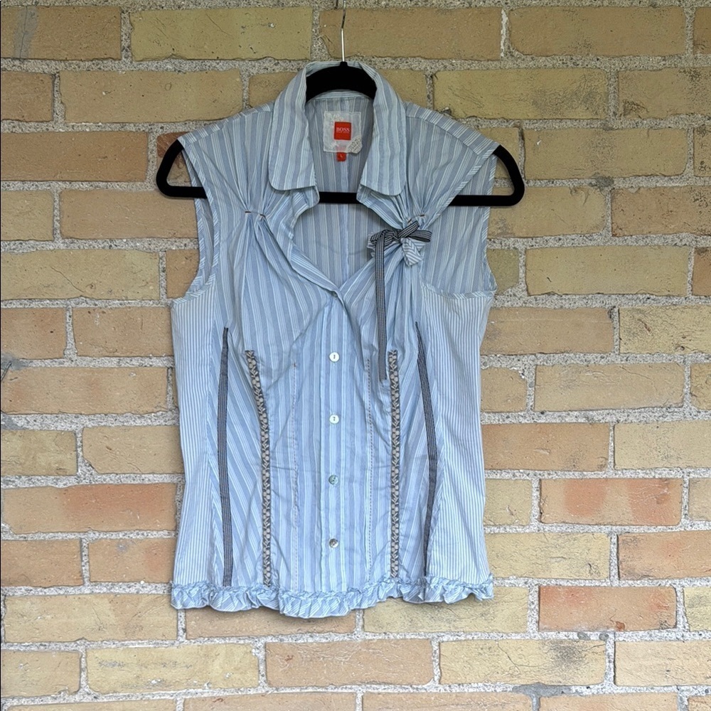 Hugo Boss Blue Striped Sleeveless Top